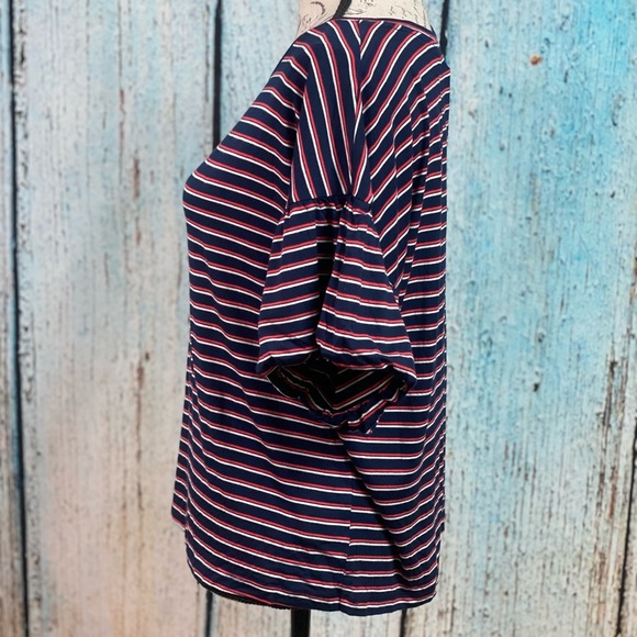 BOBEAU NWT Navy Red Striped Knit Bubble Sleeve Top - Picture 8 of 9